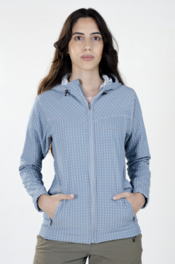 Campera Grid Fleece Capucha Celeste